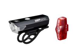 Cateye AMPP200/VIZ100 Verlichtingset LED Accu - Zwart