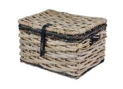 Basil Dijon L Bicycle Basket Rattan Incl. Flap - Gray/Black