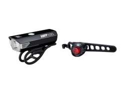 Cateye AMPP100/LD160R Verlichtingset LED Accu - Zwart