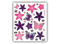 HBS Fiets Sticker Vlinder en Bloemen Paars/Roze