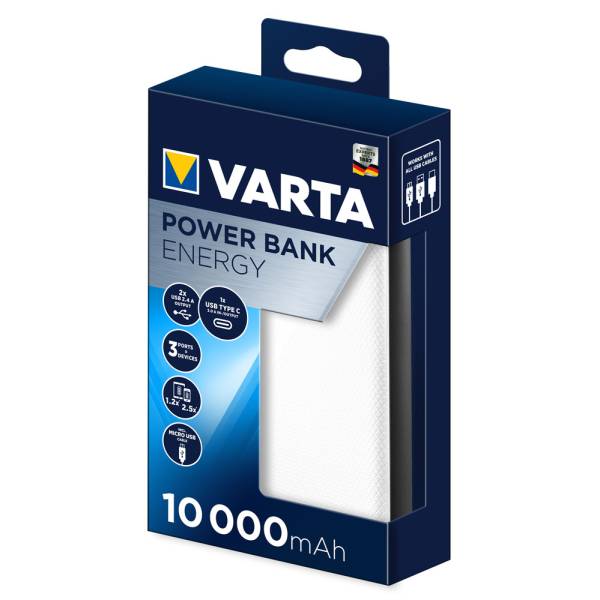 Varta Energy Powerbank 10000mAh USB/USB-C - Hvid
