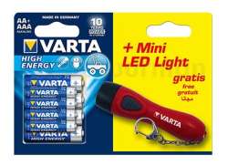 Varta High Energy Baterias 4xAA/4xAAA 1,5V + Mini L&acirc;mpada